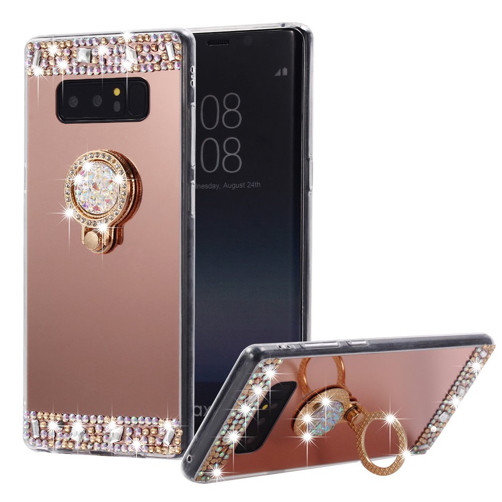 Luxury Crystal Rhinestone Diamond Phone Cover for Samsung Note 9 S10e , Glitter Galaxy S9 Mirror Case with Ring Stand
