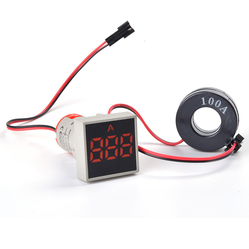 22MM Digital Ammeter 0-100A AC380V Square Panel Current Meter Indicator LED Signal Lamp Pilot Light Ammeter