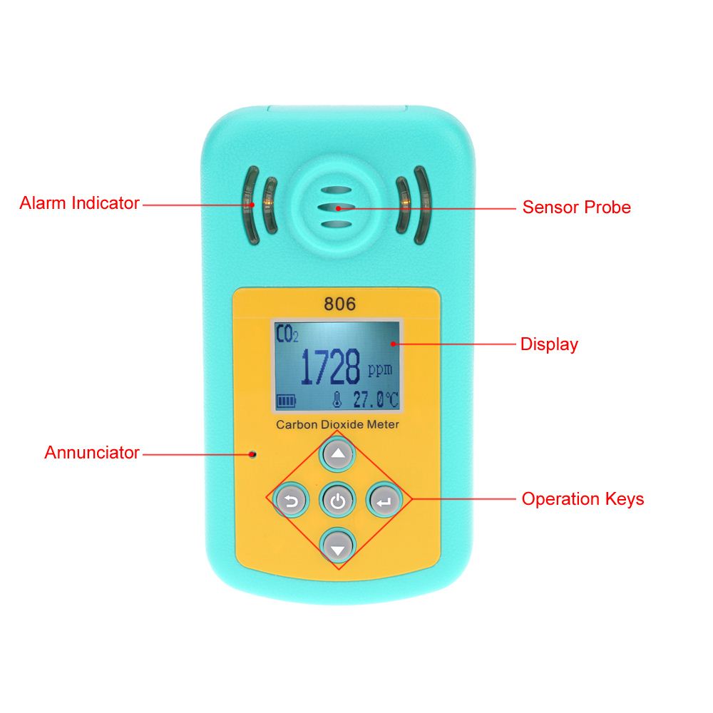 Professional Carbon Dioxide Gas Detector Handheld CO2 Meter analyzer Temperature Measurement LCD Display Alarm Value Settable