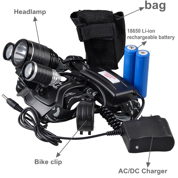 18650 Battery Rechargeable 3 LED 5000 Lumen Aluminum Bike Light