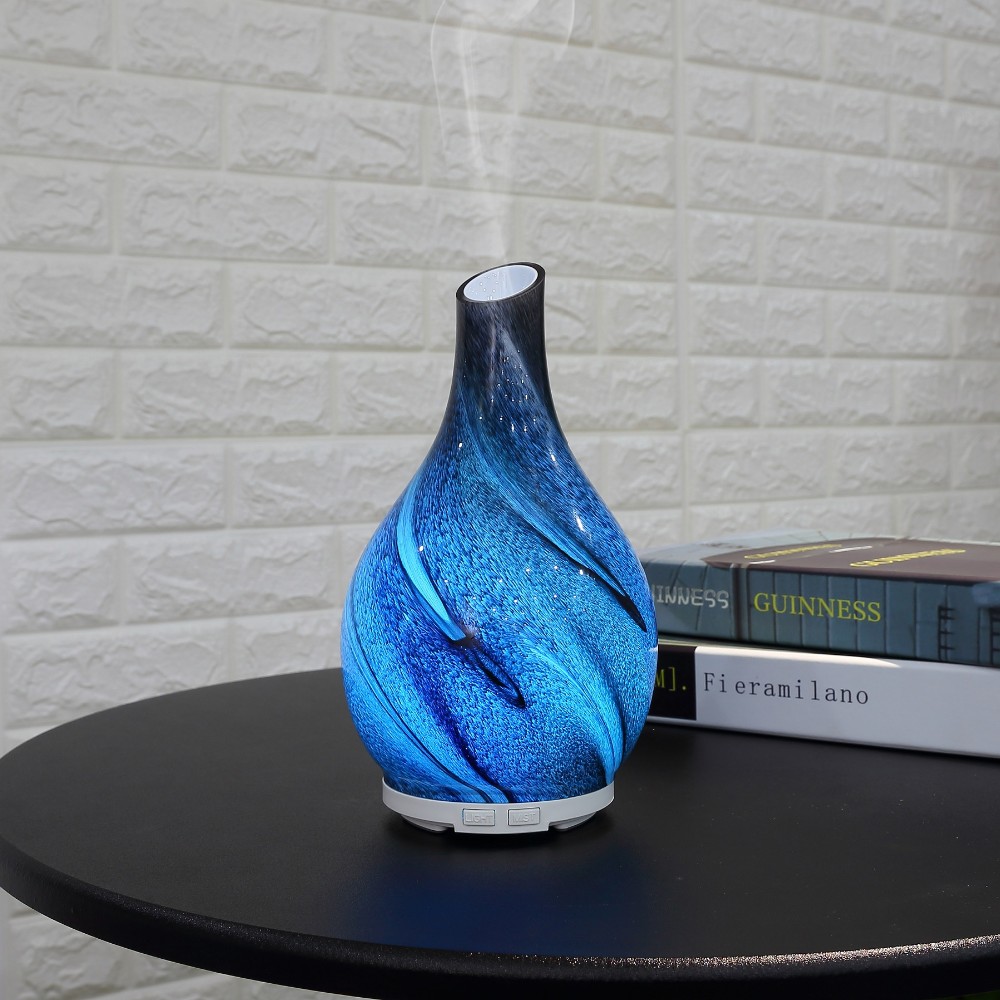 Essential Oil Diffuser 120ml Rock Pattern Handmade Glass Art Intermittent Setting Ultrasonic Aroma Cool Mist Humidifier