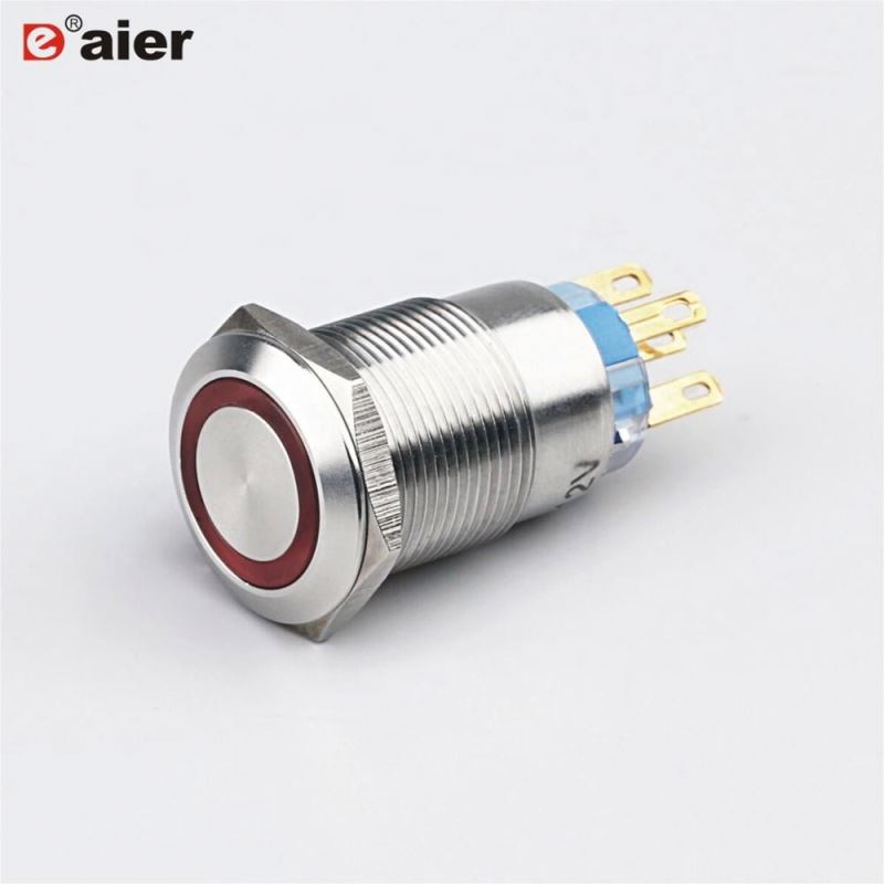 19MM Flat Button Ring Illuminate Momentary Or Latching IP67 Metal Waterproof Electrical Push Button Switch