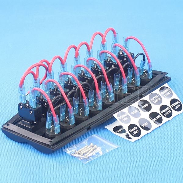 12V LED Marine Wall Panel With 8 Push Circute Breakers