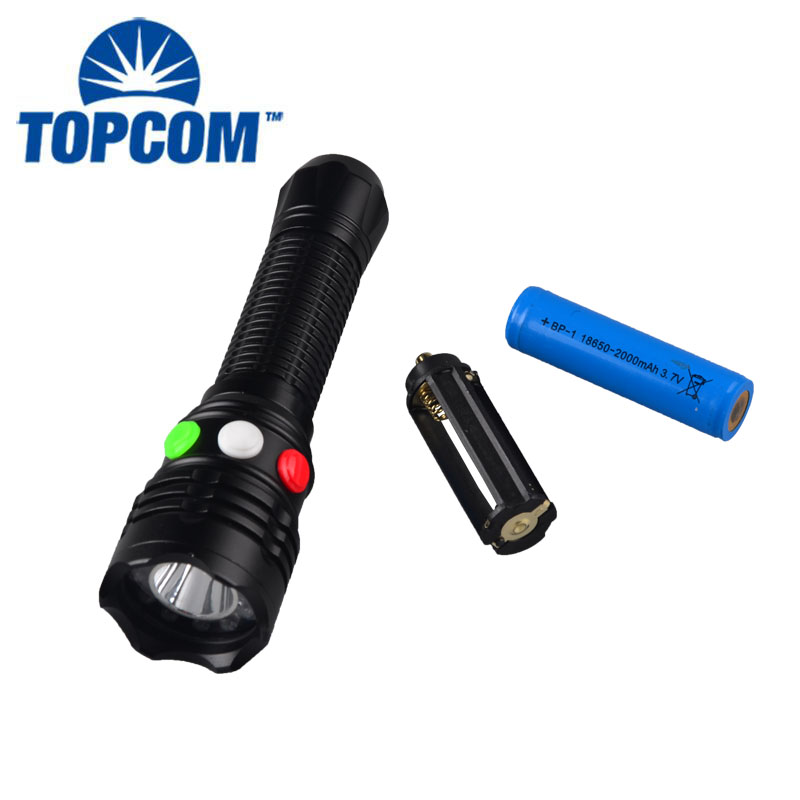 White Red Green Signal Torch LED Flashlight With Magnet Powered by 18650 Rechargeable Battery