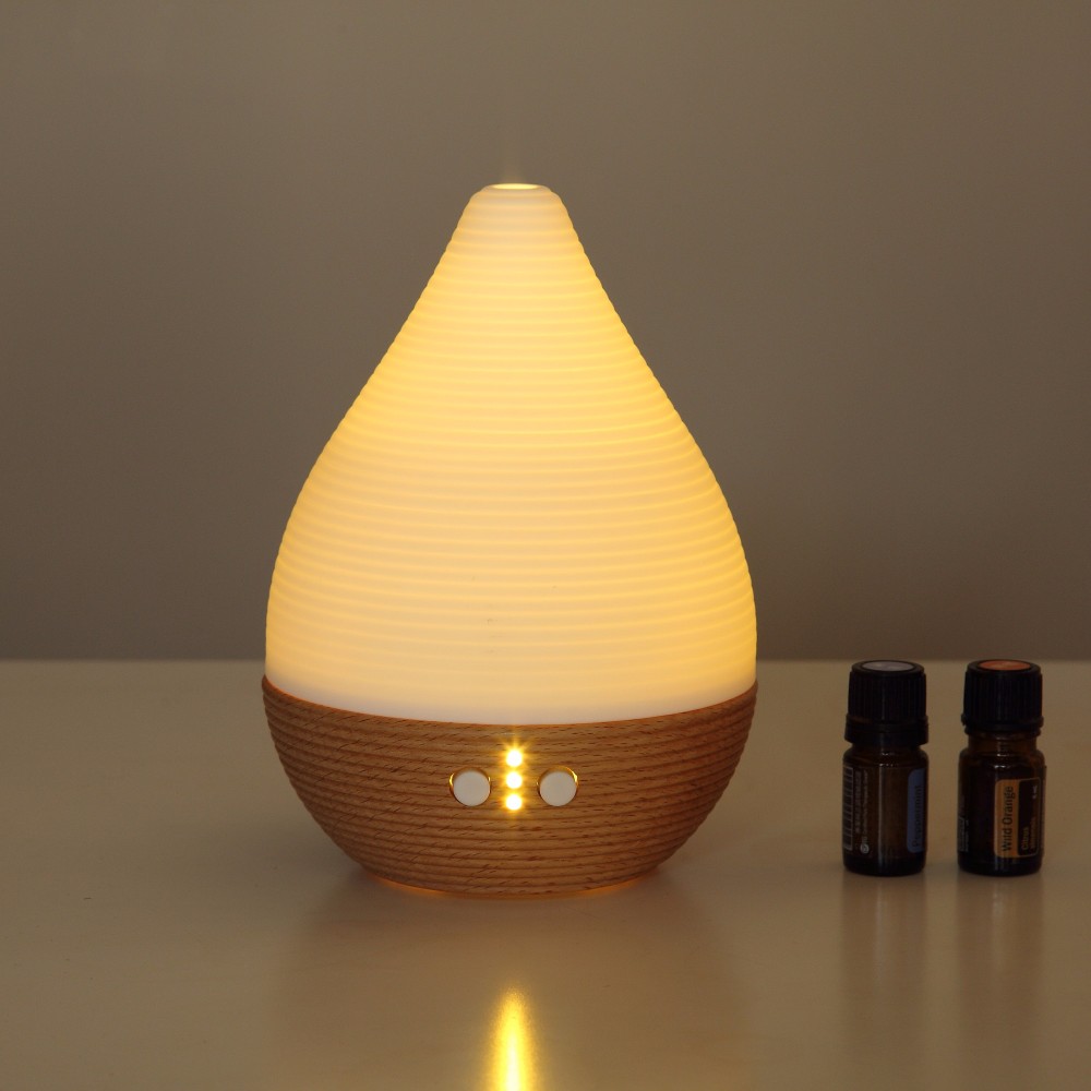 Ultrasonic Essential Oil Diffuser (White), High Gloss Ceramic & Wood