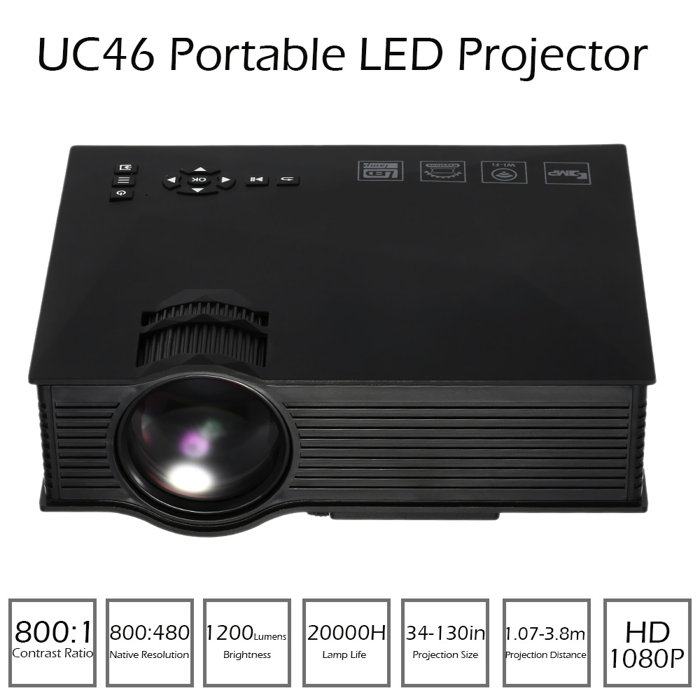 UC46 Portable LED Projector 800 * 480 1200 Lumens 800 :1 Contrast Ratio DLNA Miracast WiFi Display USB / VGA Input Home Theater