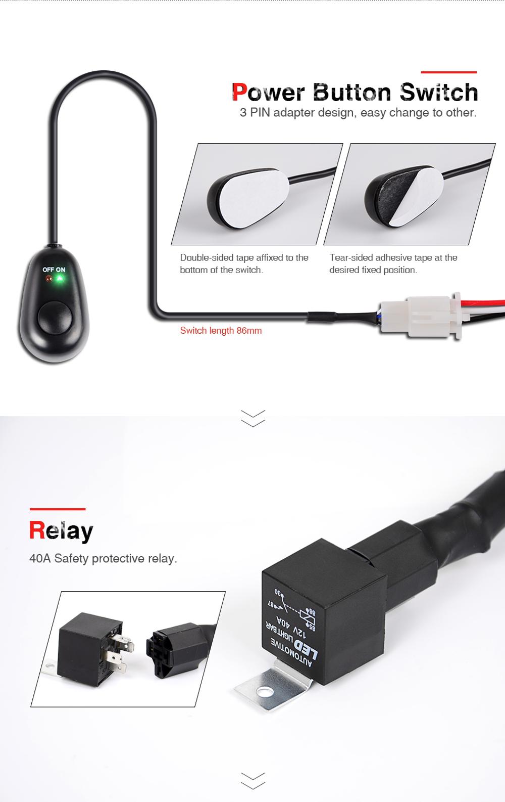 Car Light Wire Harness Loom Kit Offroad LED Worklight Bar Driving Refit Lamp Extension Wiring 3M Cable