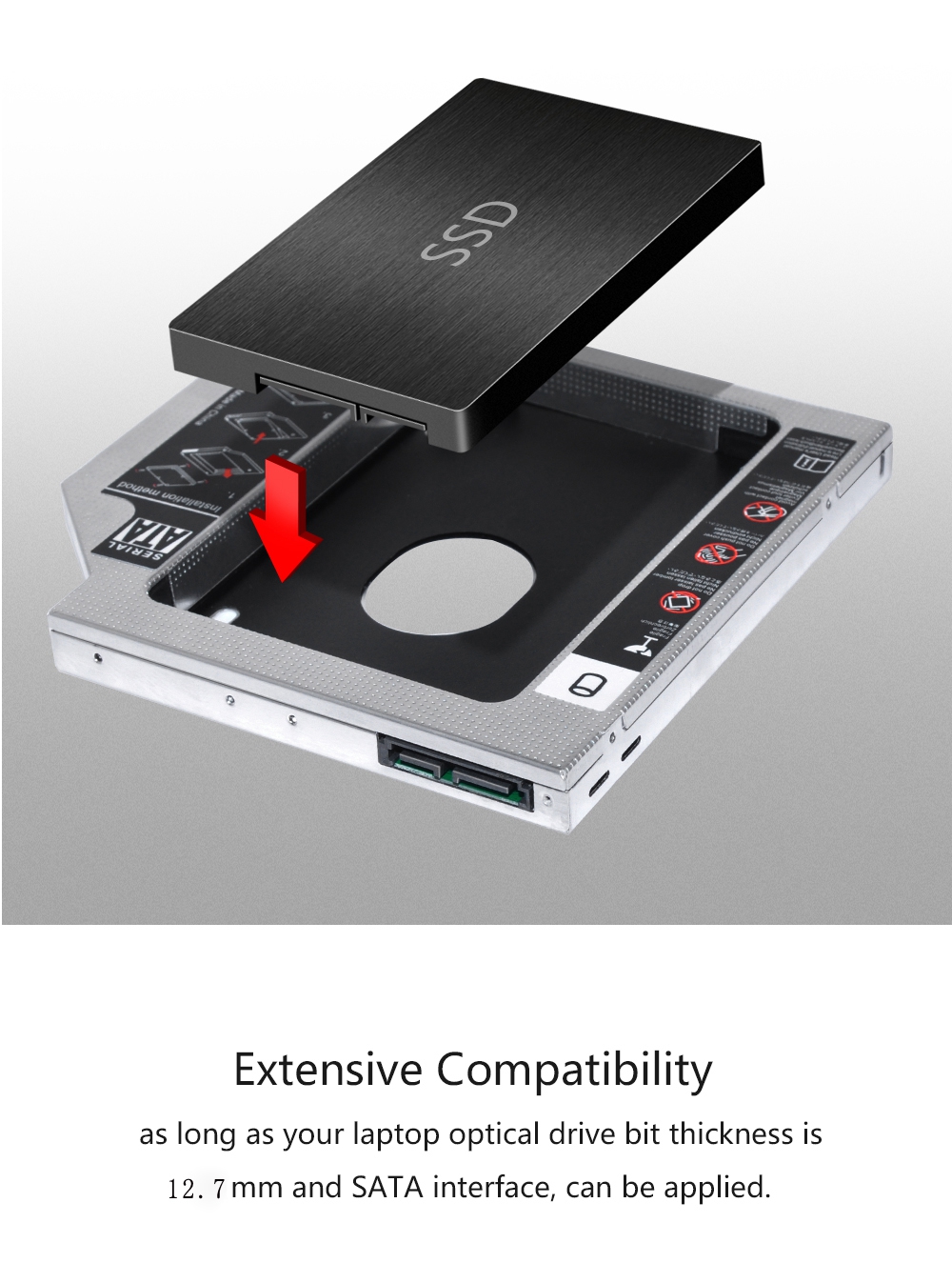 2nd HDD Caddy 12.7mm Universal SSD hard drive SATA To 2.5 Case