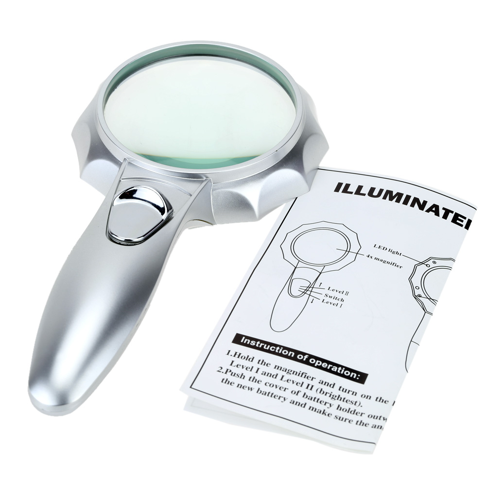 75mm 4X Handheld Magnifier with 6 LED Light Multifunctional Loupe Magnifying Glass with Light Portable Magnifying Tool