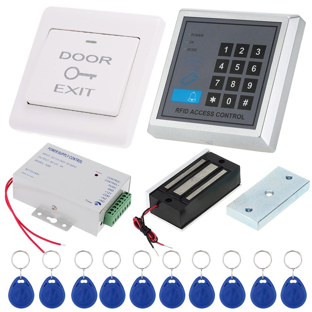 Full Complete 125KHz Rfid Card Reader Door Access Control Security System Kit + 60KG/132lb Electric Magnetic Lock + Power Supply