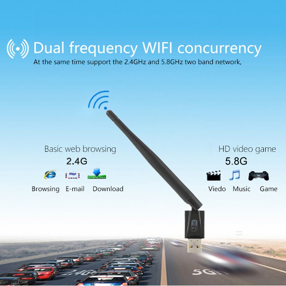 Mini 600Mbps 11AC USB 2.0 2.4G/5.8G Dual Band Wireless WiFi Adapter Receiver Network Card 802.11ac/a/b/g/n