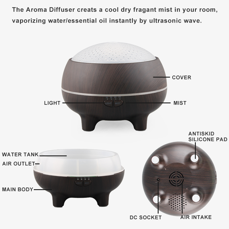 Essential Oil Diffuser Bluetooth 4.2 Speaker Ultrasonic Cool Mist Humidifier300ml Aromatherapy Aroma Diffusers with Music