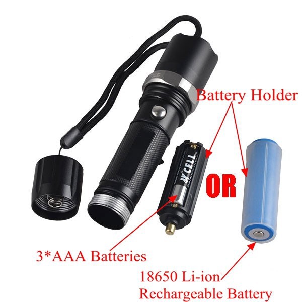 Rechargeable Police Security 3W Aluminum LED Zoomable Flashlight