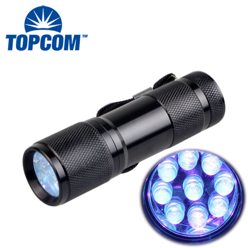 Small Portable Fluorescent Detect UV Torch Pet Dog 395nm UV 9 Led Flashlight