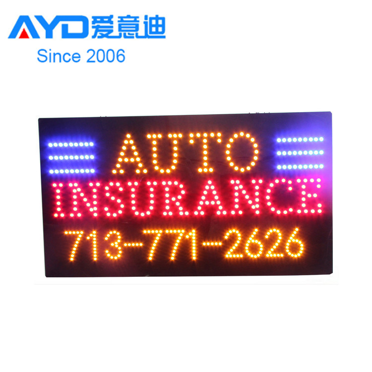 USA Popular 12x24 Inch Advertising LED Business Auto Insurance Sign with Telephone Number  Display Sign