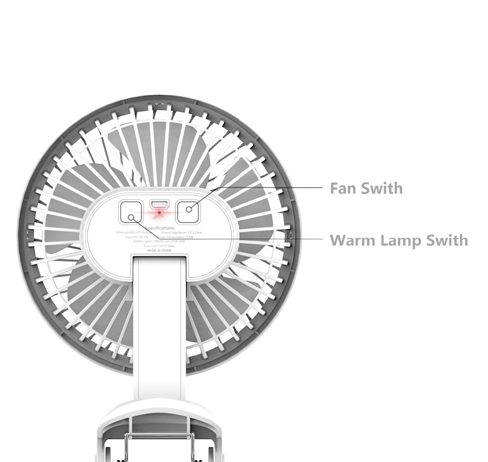 New Product Table Clamp Fan USB Rechargeable  Battery Clip Fan with Led Night Mood Light