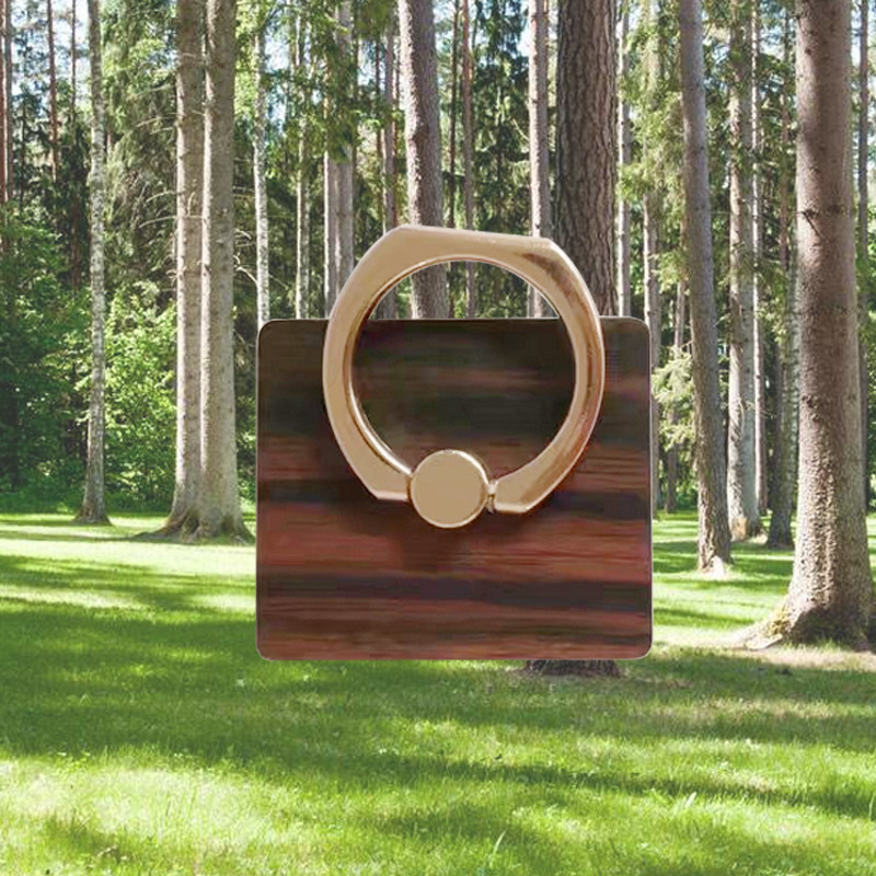 360 Degree Universal Fashion Simple Wooden + Metal Swivel Creative Ring Buckle Bracket Finger Grip Anti Drop Ring Mobile Phone