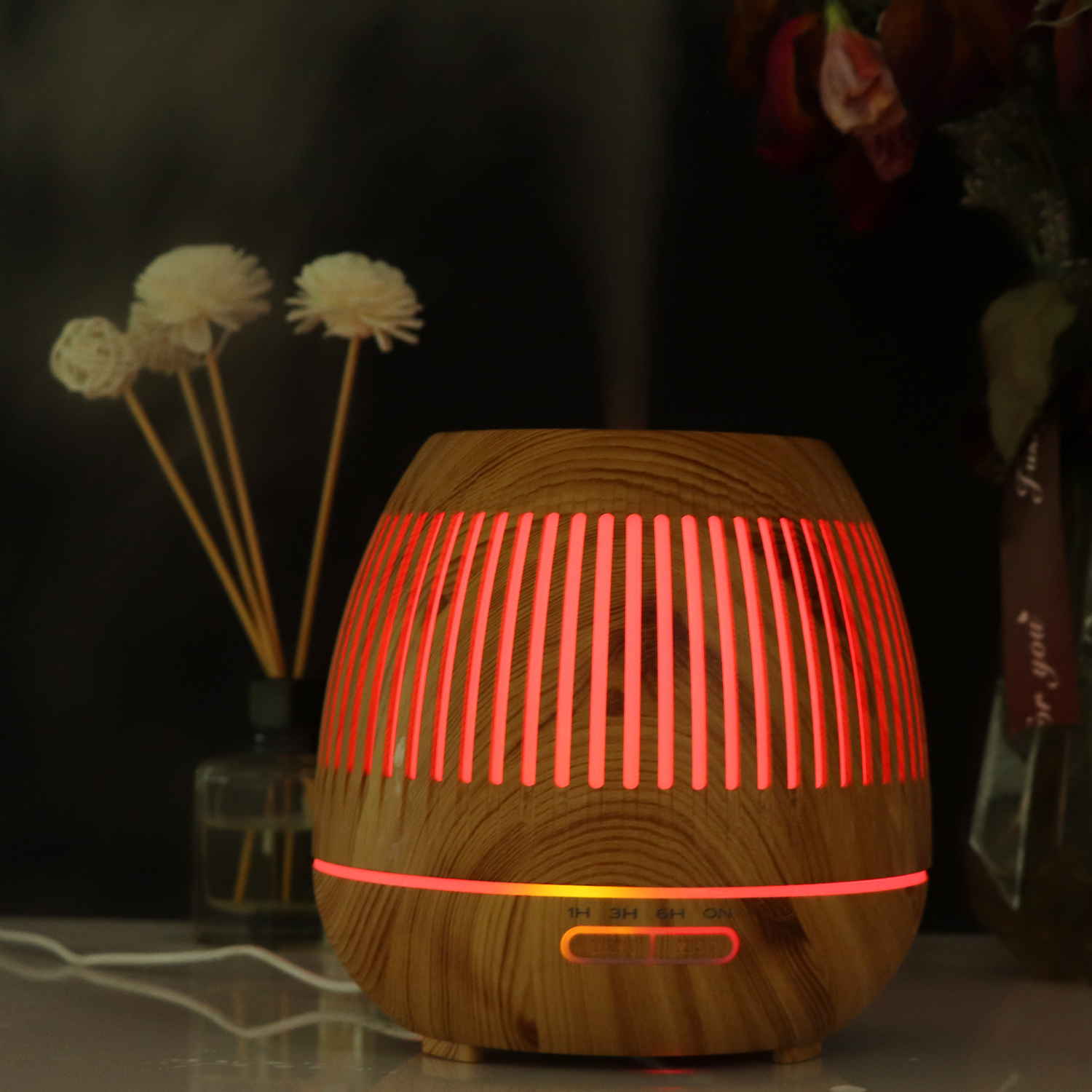 Best Seller 2019 400ml Wooden Grail Oil Aromatherapy Diffuser with elegant appearance of candle lantern design