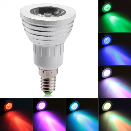 E14 3W High Power RGB LED Spot Light Bulb AC85-265V + 24 Key IR Remote Control