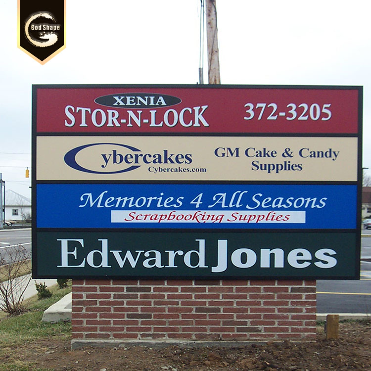 Custom design Outdoor Pavement Street Double Sides Floor Stand Illuminated Monument Pylon Sign