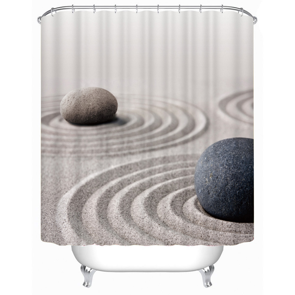 Bathroos Shower Curtains 180*200cm Sand&Stone Pattern Shower Curtain Polyester Water Resistant Bath Curtain with 12 C Ring Hook