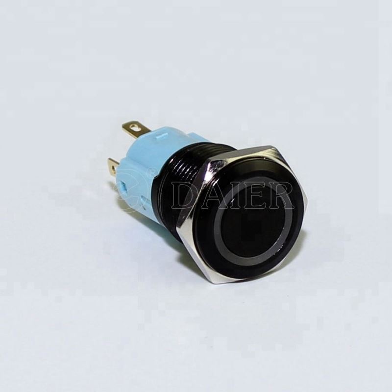 16MM Flat Button Ring Illuminate Momentary Or Latching Waterproof Metal Arcade Push Button