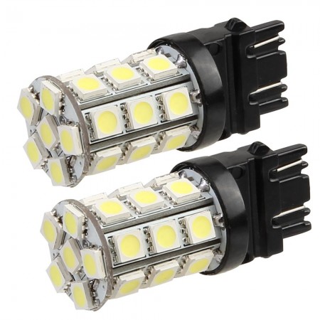 2 T20 3157 Pure White 5050 SMD 27 LED Tail Backup Turn Signal Light Bulb