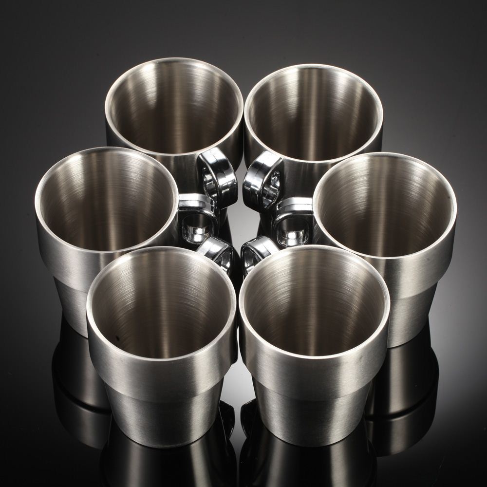 7PCS Double-layer Stainless Steel Coffee Tea Cup Set Thick Drink Mugs with Storage Shelf