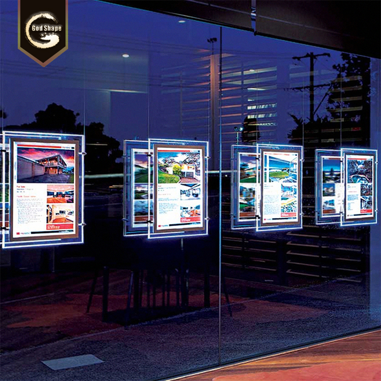 Transparency acrylic led backlit  crystal light box wall hanging  window display led light box