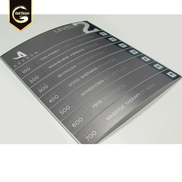 Curved extruded aluminum alloy sign wall wayfinding directional sign building directory floor index indoor sign