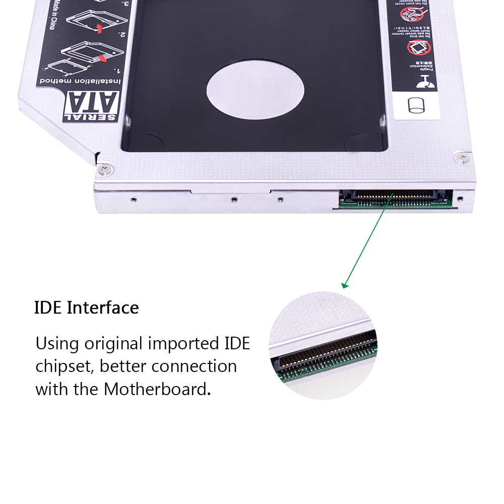 Free shipping Aluminum IDE to SATA 2nd HDD Caddy 12.7mm 2.5 SATA 3.0 Enclosure for Laptop CD DVD ROM Optical Bay