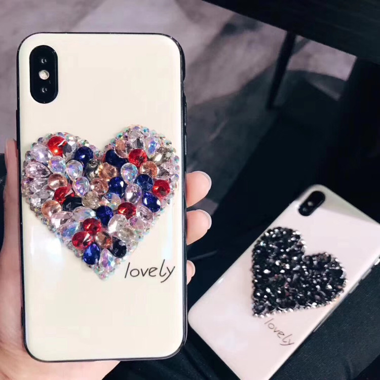 Love Heart Crystal Gemstone Diamond Silicone Phone Case for iPhone 8 Plus Xs Max , for iPhone X Case Rhinestone