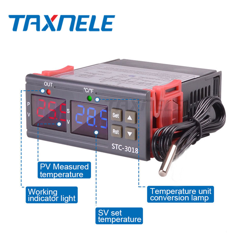 Dual Digital Temperature Controller STC-3018 12V 24V 110-220V Celsius & Fahrenheit Thermoregulator Thermostat Switch