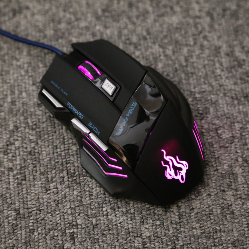 Adjustable 7 Buttons USB Wired Optical Mouse Ergonomic Mouse 5500 DPI Wired Gaming Mouse LED Backlight for Desktop Laptop