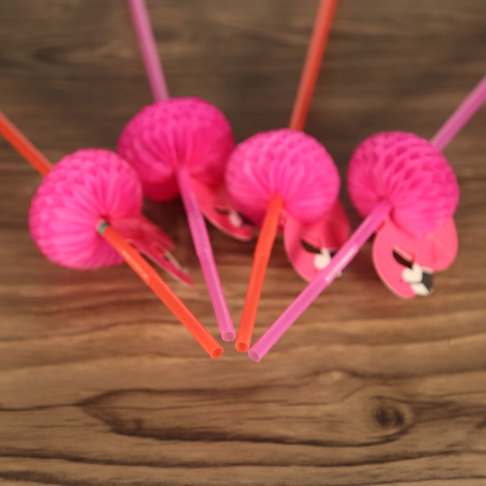 50pcs/lot Plastic Straws for Birthday Wedding Baby Shower Celebration and Party Multifunctional Straws with Flamingo Decorated