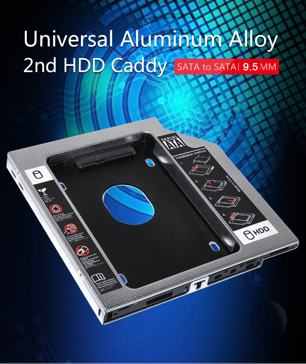 2nd HDD Caddy 9.5mm optibay Universal SATA To 2.5 SSD Case