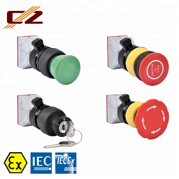 Explosion proof rail mounting and panel mounting IP20 push button