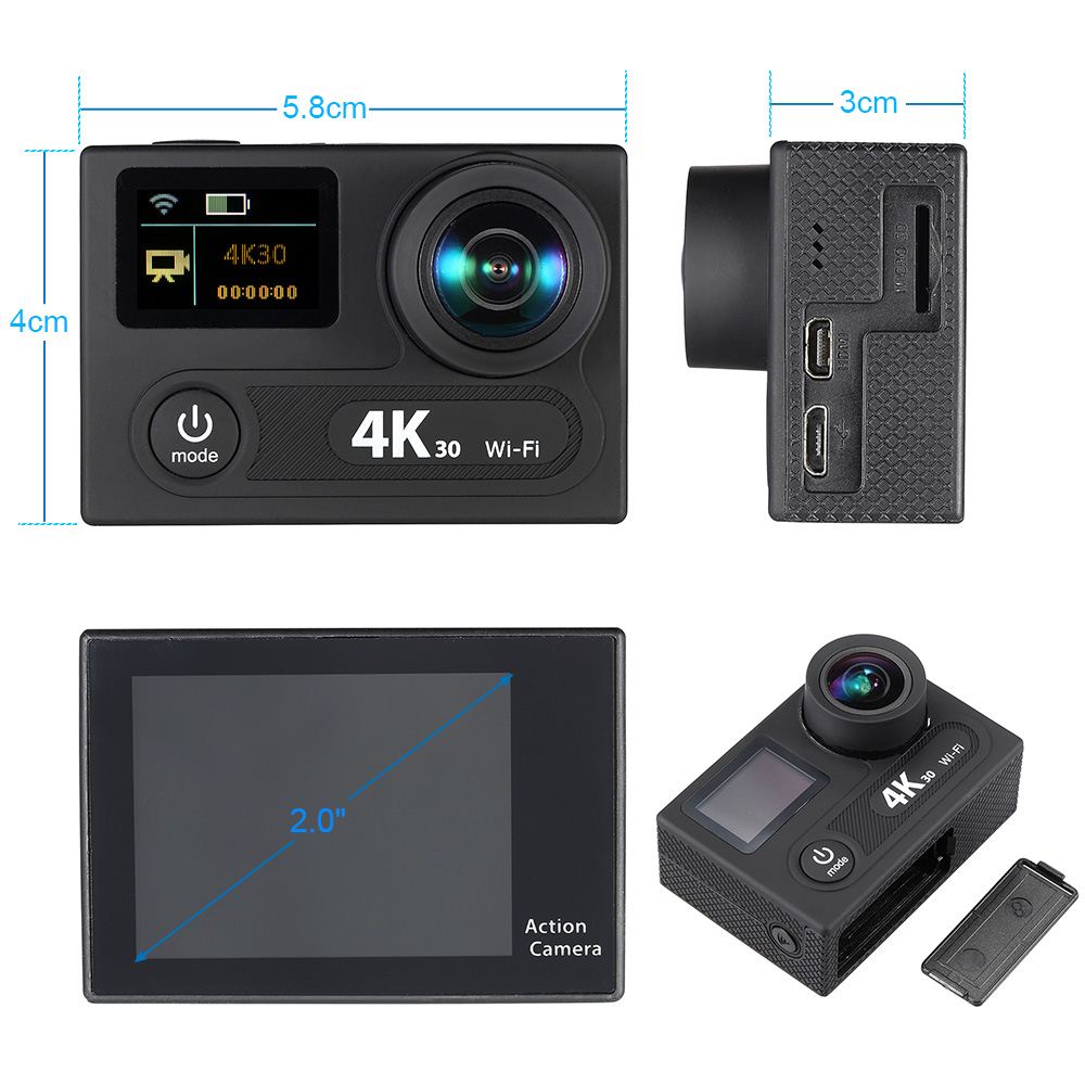 2 Dual LCD Screen 360 VR Play 4K Wifi Action Camera 12MP Ultra HD Waterproof 30M Cam DVR FPV 1080P Sports DV Video Camcorder