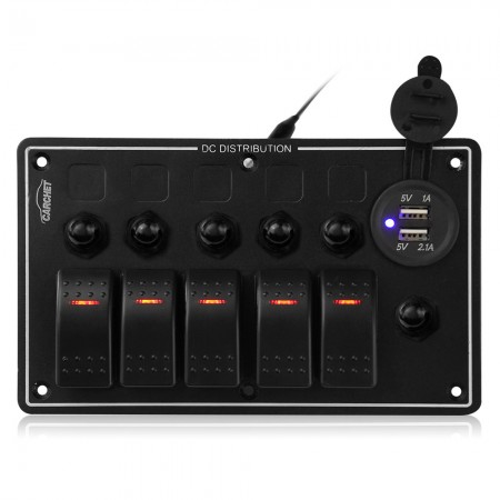 Gang Aluminum LED Waterproof Rocker Switch Panel Marine/Boat