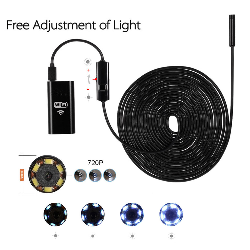 Wifi Wireless Endoscope Borescope Waterproof Inspection Snake Camera iOS iPhone Android Phone Tablet PC LED 8.0mm 5m HD 720P