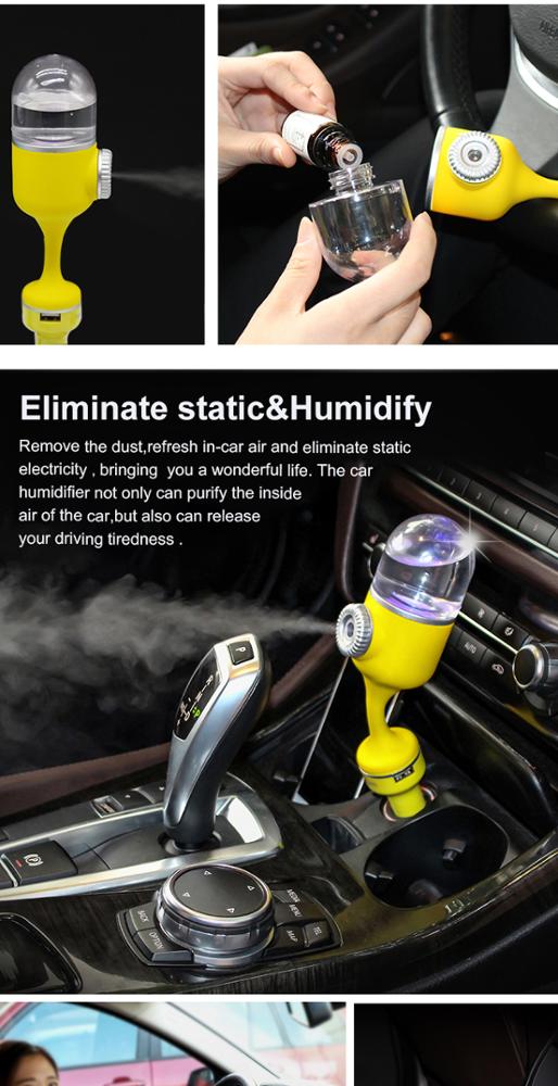70ml Cute Car Aroma Diffuser Humidifier with External USB Connect, Aroma 2 in 1Car Diffuser with 360-degree Rotation