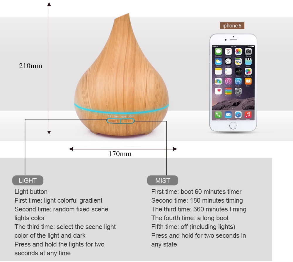 Aromatherapy Essential Oil Diffuser Wood Grain Ultrasonic Cool Mist Diffusers with 7 Color LED Lights Waterless Auto Shut-off