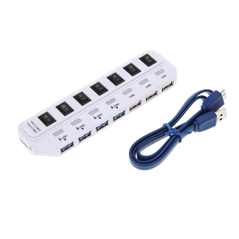 5G Mbps 7 Ports USB 3.0/2.0 Hub Splitter Socket USB Hubs Charging Data Sync Adapter Independent Switches for Computer Laptop