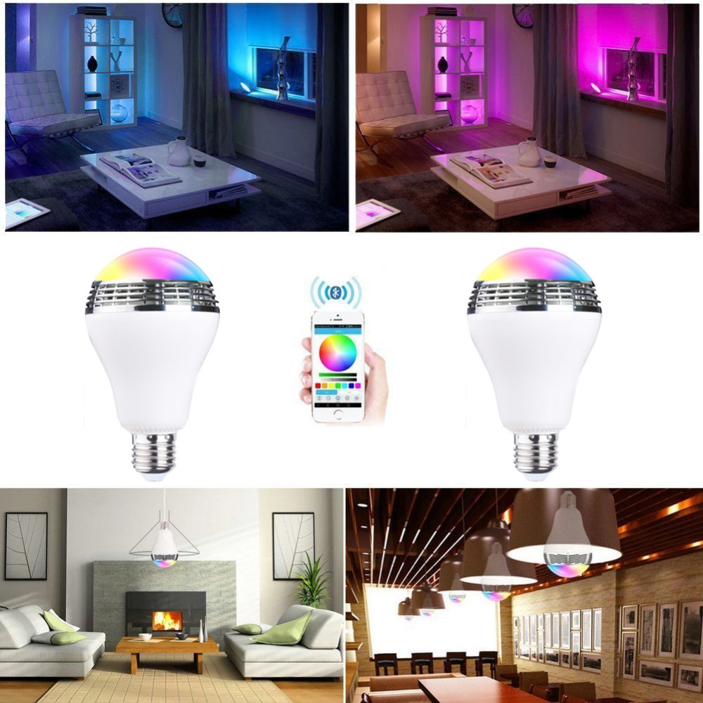 Smart RGB Bulb Bluetooth 4.0 Audio Speakers Lamp Dimmable E27 LED Wireless Music Bulb Light Color Changing via WiFi App Control