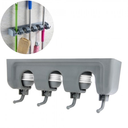 Wall Mounted Mop Brush Broom Organizer Holder Hanger Storage Kitchen 3 Rack Tool