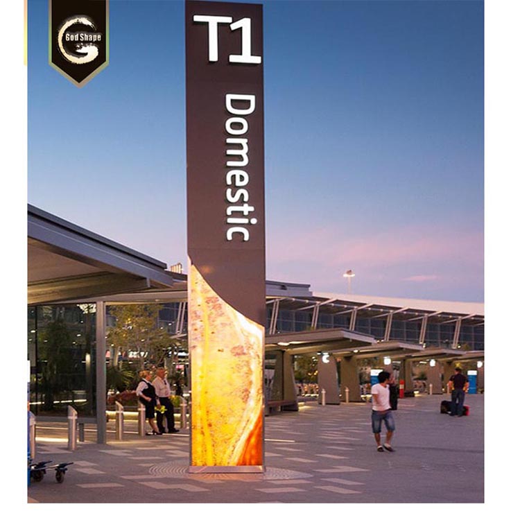 GS outdoor Stainless Steel metal surface panel pylon sign for shopping mall central with 3D letters