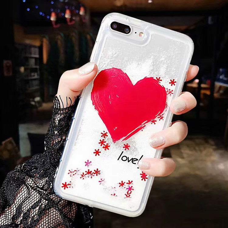 Loving Heart Snowflake White Quicksand Liquid Phone Case for iPhone X 8 7 6s plus