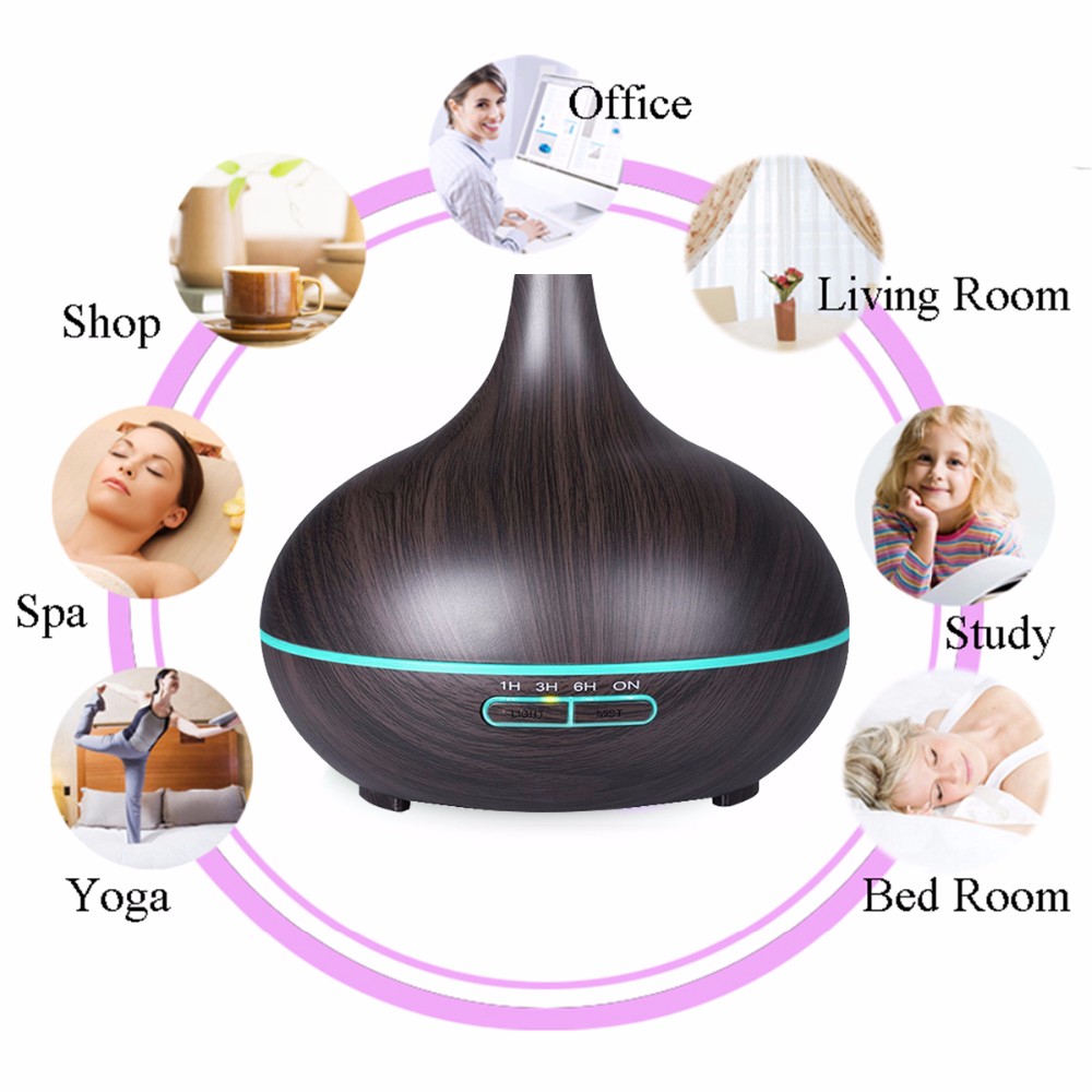 Light Wood 7 Changing Color Cool Mist Adjustable Aroma Diffuser For Essential Oil