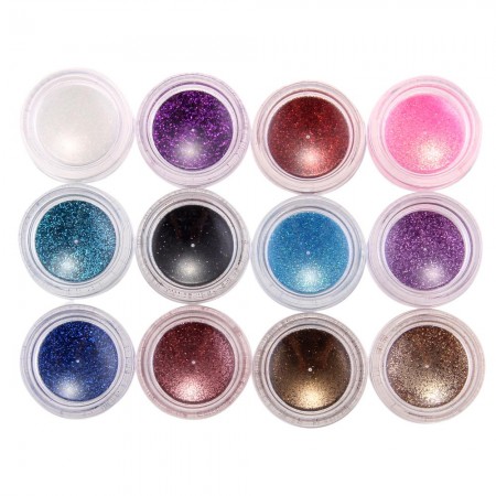 Set Glitter Powder Pure Nail Art Tips UV Gel Builder DIY Decoration 12 Pots