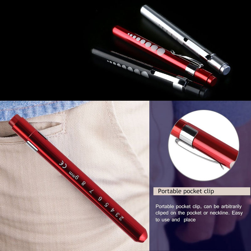 Nurse Penlight Led Medical White Led Pen Light with Pupil Gauge Measurements for Doctor Stethoscope Healthcare